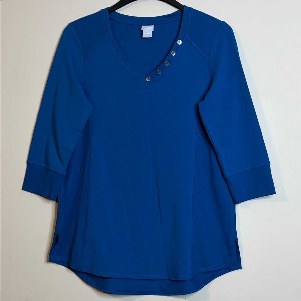 Chico’s Zenergy Women's Blue V-Neck Tunic Top Size 1 (8/10)